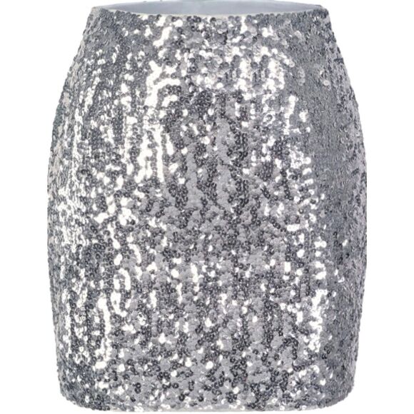 Maner Women’s Sequin Mini Skirt with Side Split Silver Size 2XLarge NWT - Picture 1 of 3